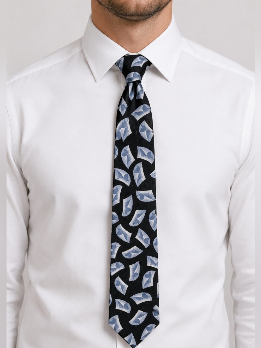 Countess Mara 100% Silk Geometric Print Tie Blue/Silver Business Casual VTG EUC